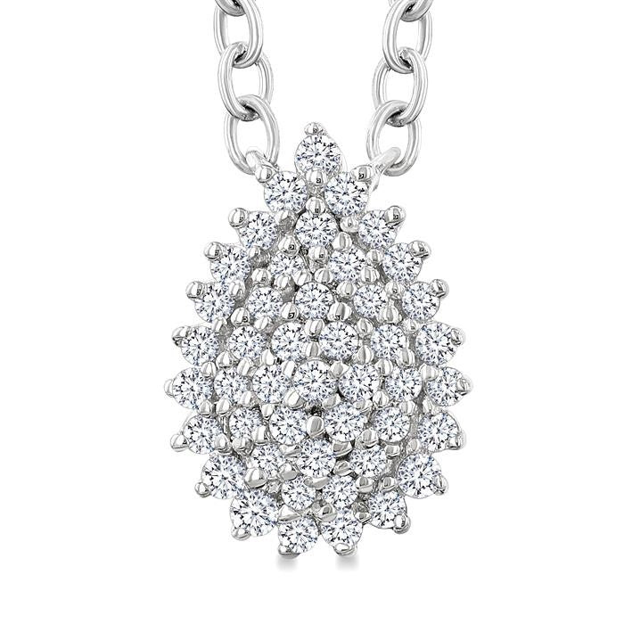 1/6 Ctw Petite Pear Shape Round Cut Diamond Cluster Fashion Pendant With Chain in 10K White Gold