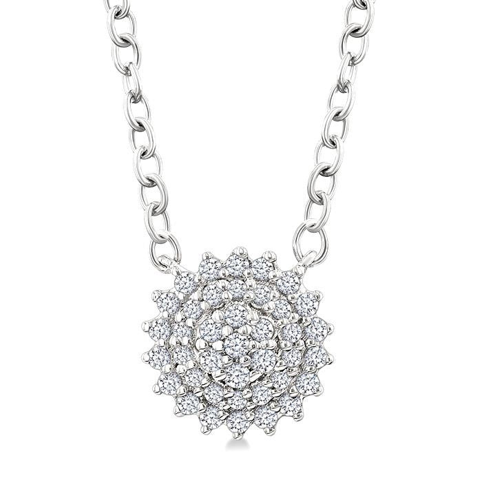 1/6 Ctw Petite Round Shape Round Cut Diamond Cluster Fashion Pendant With Chain in 10K White Gold
