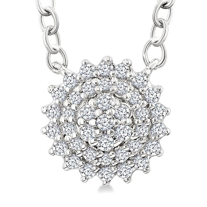 1/6 Ctw Petite Round Shape Round Cut Diamond Cluster Fashion Pendant With Chain in 10K White Gold
