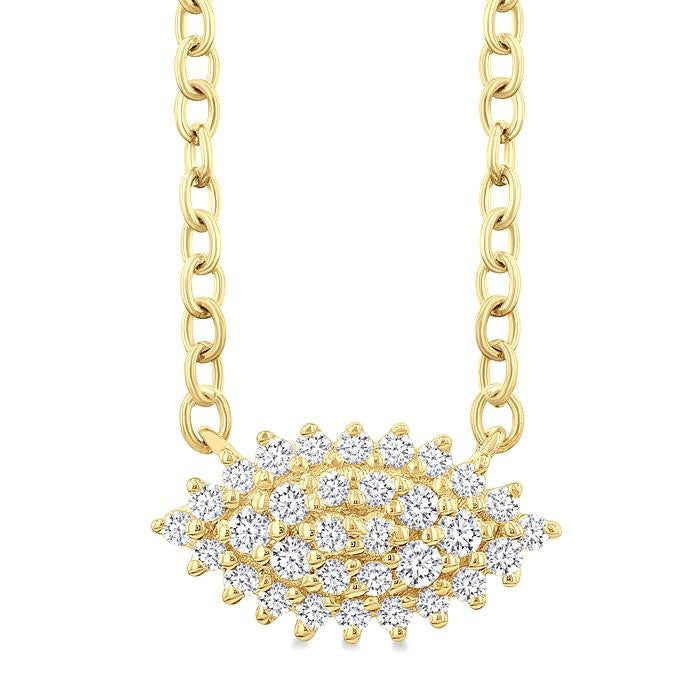 1/6 Ctw Petite East-West Set Marquise Shape Round Cut Diamond Cluster Fashion Pendant With Chain in 10K Yellow Gold