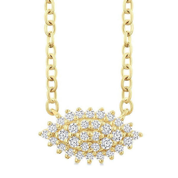 1/6 Ctw Petite East-West Set Marquise Shape Round Cut Diamond Cluster Fashion Pendant With Chain in 10K Yellow Gold