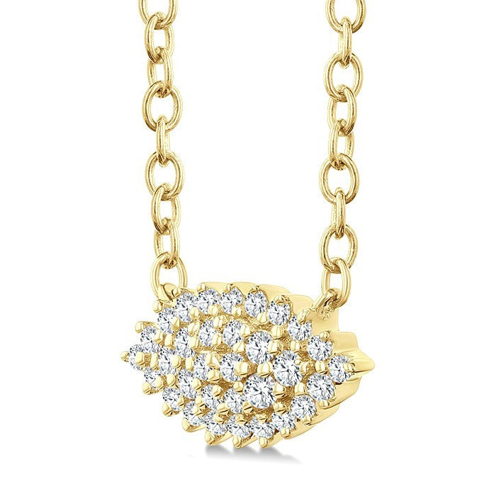 1/6 Ctw Petite East-West Set Marquise Shape Round Cut Diamond Cluster Fashion Pendant With Chain in 10K Yellow Gold