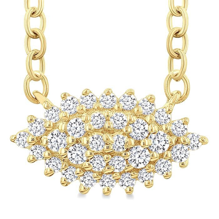 1/6 Ctw Petite East-West Set Marquise Shape Round Cut Diamond Cluster Fashion Pendant With Chain in 10K Yellow Gold