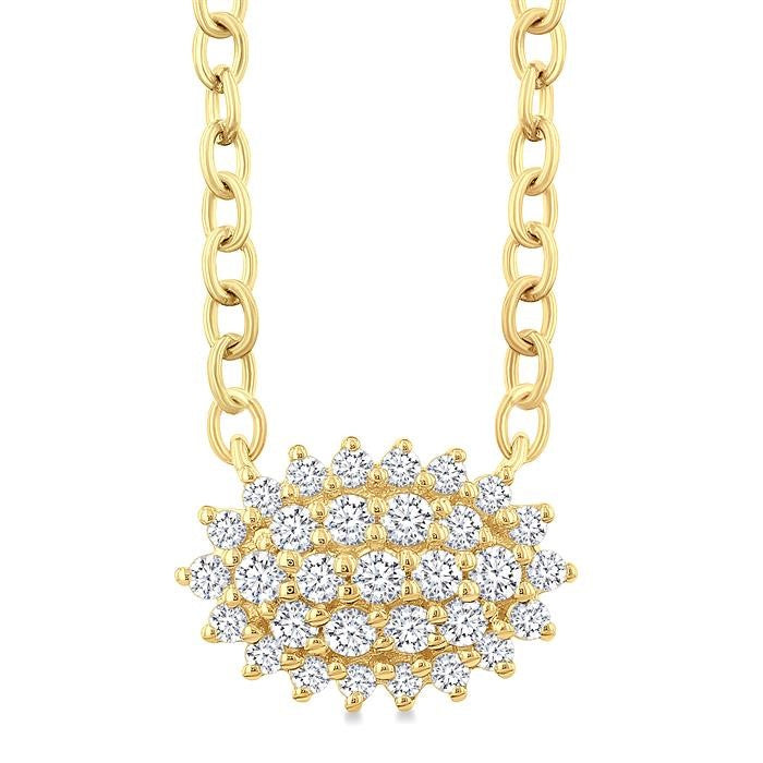 1/6 Ctw Petite East-West Set Oval Shape Round Cut Diamond Cluster Fashion Pendant With Chain in 10K Yellow Gold