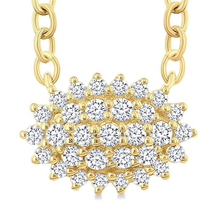 1/6 Ctw Petite East-West Set Oval Shape Round Cut Diamond Cluster Fashion Pendant With Chain in 10K Yellow Gold