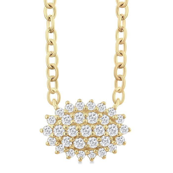 Vesper Velour Oval Shape East-West Petite Cluster Diamond Fashion Pendant