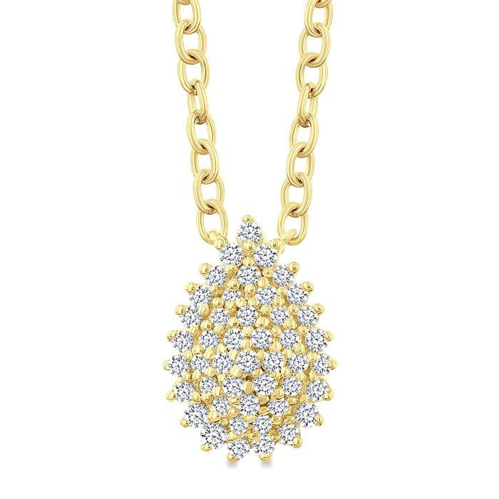 1/6 Ctw Petite Pear Shape Round Cut Diamond Cluster Fashion Pendant With Chain in 10K Yellow Gold
