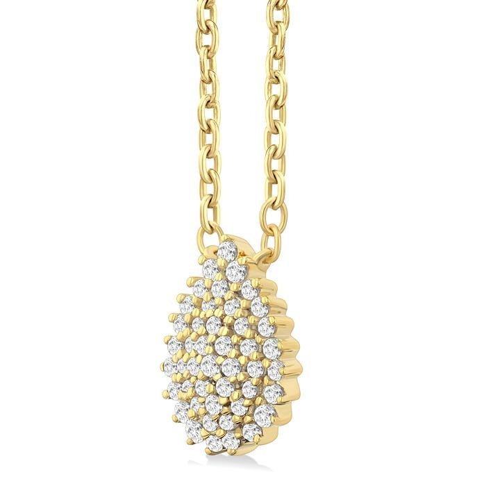 1/6 Ctw Petite Pear Shape Round Cut Diamond Cluster Fashion Pendant With Chain in 10K Yellow Gold