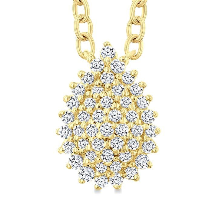 1/6 Ctw Petite Pear Shape Round Cut Diamond Cluster Fashion Pendant With Chain in 10K Yellow Gold