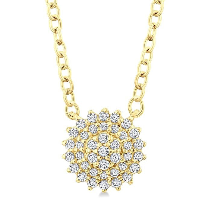 1/6 Ctw Petite Round Shape Round Cut Diamond Cluster Fashion Pendant With Chain in 10K Yellow Gold