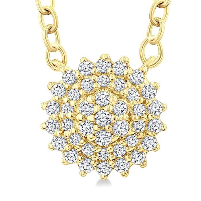 1/6 Ctw Petite Round Shape Round Cut Diamond Cluster Fashion Pendant With Chain in 10K Yellow Gold