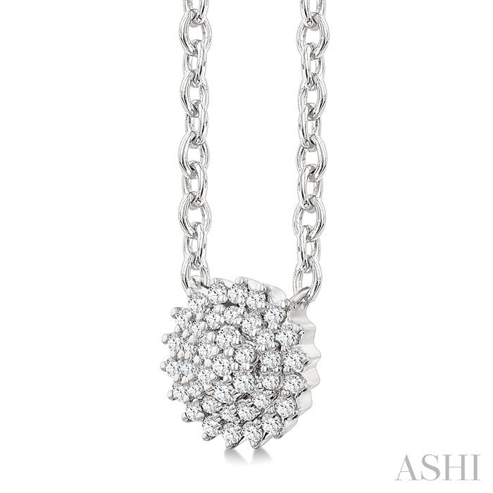 1/6 Ctw Petite Round Shape Round Cut Diamond Cluster Fashion Pendant With Chain in 10K White Gold