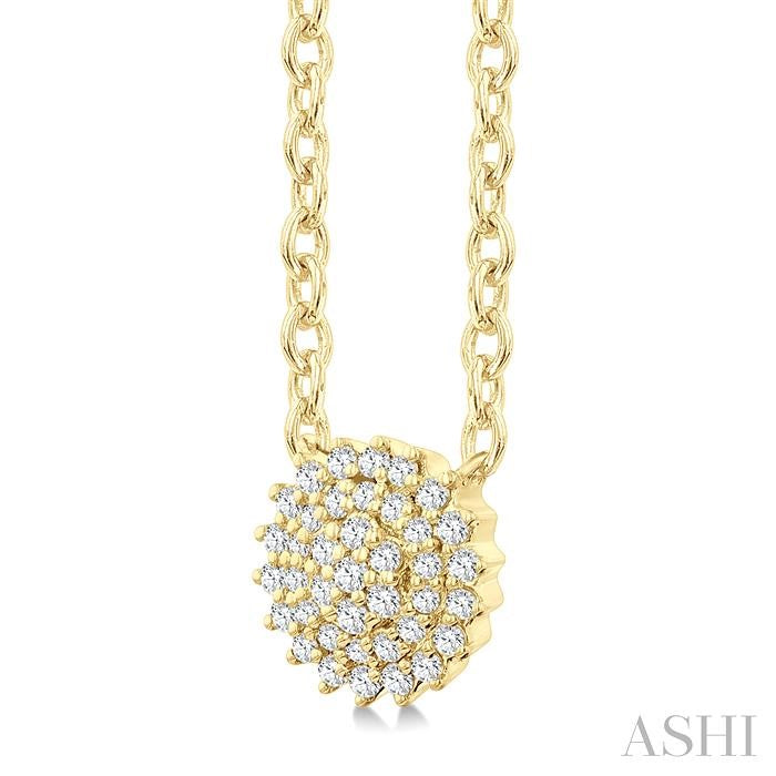 1/6 Ctw Petite Round Shape Round Cut Diamond Cluster Fashion Pendant With Chain in 10K Yellow Gold