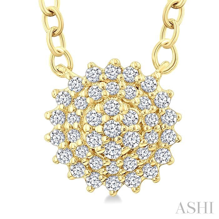 1/6 Ctw Petite Round Shape Round Cut Diamond Cluster Fashion Pendant With Chain in 10K Yellow Gold