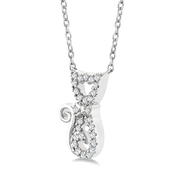 1/10 Ctw Cat Shape Petite Round Cut Diamond Fashion Pendant With Chain in 10K White Gold