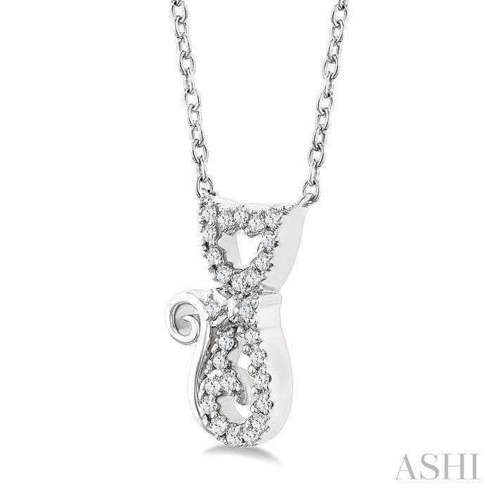 1/10 Ctw Cat Shape Petite Round Cut Diamond Fashion Pendant With Chain in 10K White Gold