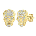 1/6 Ctw Petite Skull Round Cut Diamond Fashion Earrings in 10K Yellow Gold