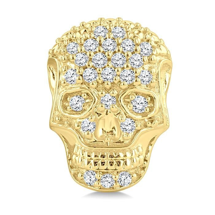 1/6 Ctw Petite Skull Round Cut Diamond Fashion Earrings in 10K Yellow Gold