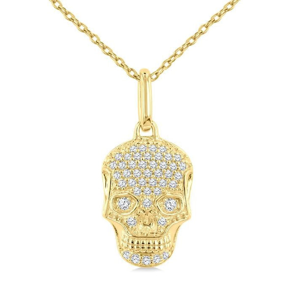 1/6 Ctw Petite Skull Round Cut Diamond Fashion Pendant With Chain in 10K Yellow Gold