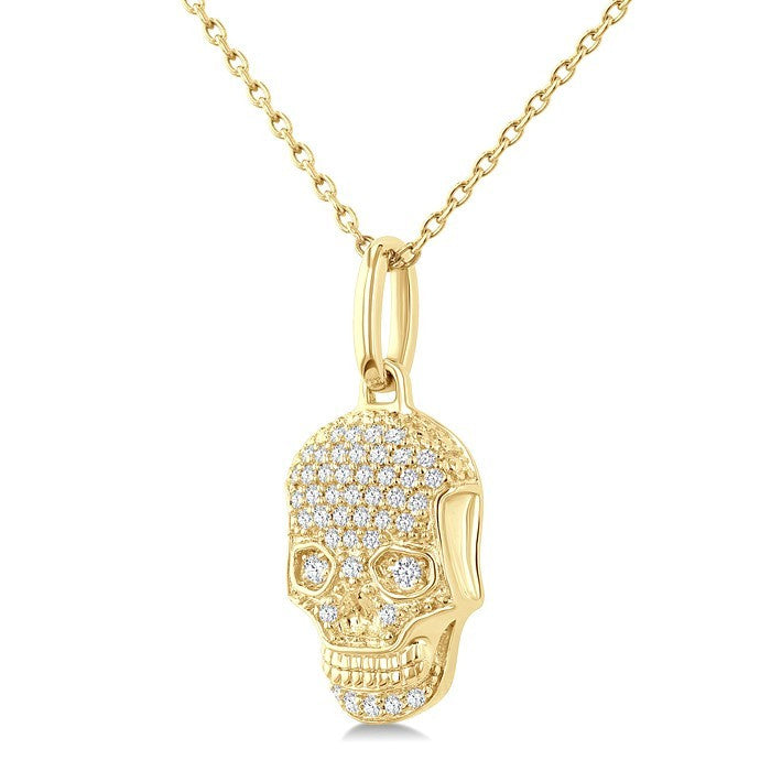 1/6 Ctw Petite Skull Round Cut Diamond Fashion Pendant With Chain in 10K Yellow Gold
