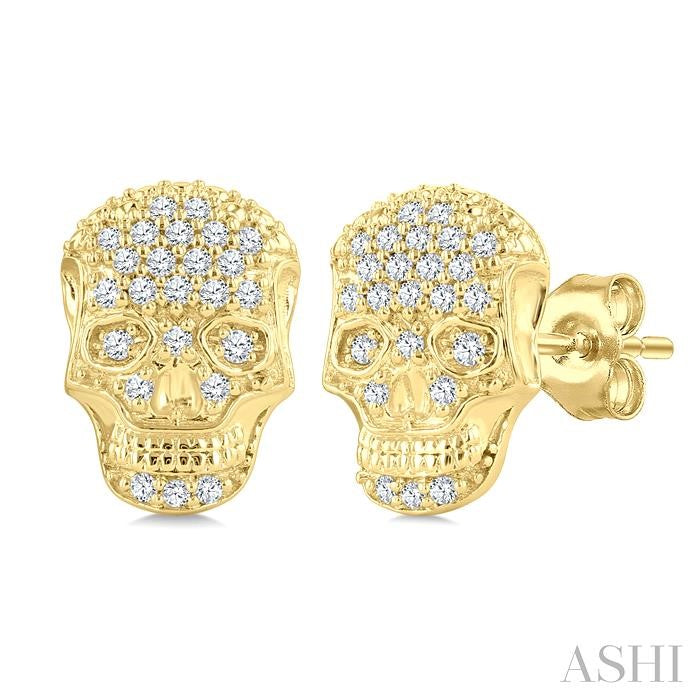 1/6 Ctw Petite Skull Round Cut Diamond Fashion Earrings in 10K Yellow Gold
