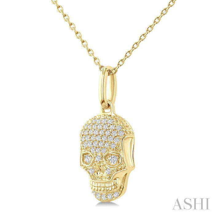 1/6 Ctw Petite Skull Round Cut Diamond Fashion Pendant With Chain in 10K Yellow Gold