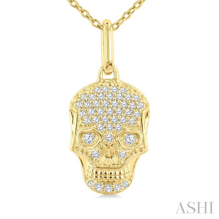 1/6 Ctw Petite Skull Round Cut Diamond Fashion Pendant With Chain in 10K Yellow Gold
