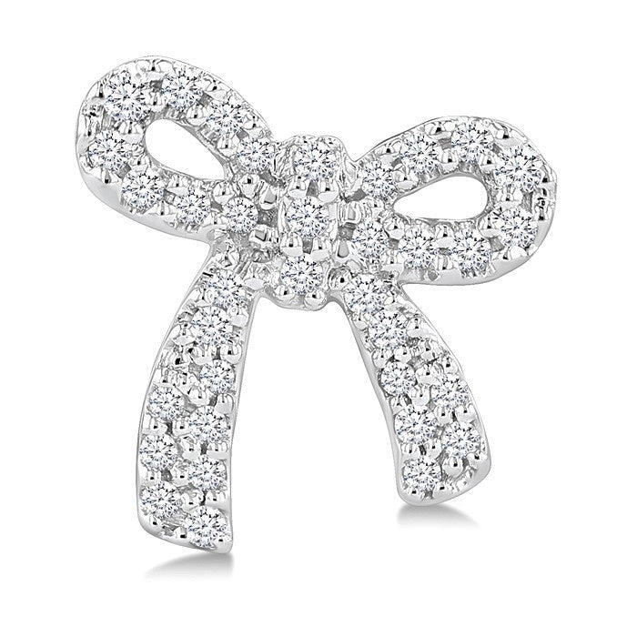 1/4 Ctw Round Cut Diamond Bow Petite Fashion Earrings in 10K White Gold
