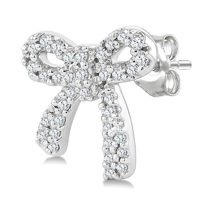 1/4 Ctw Round Cut Diamond Bow Petite Fashion Earrings in 10K White Gold