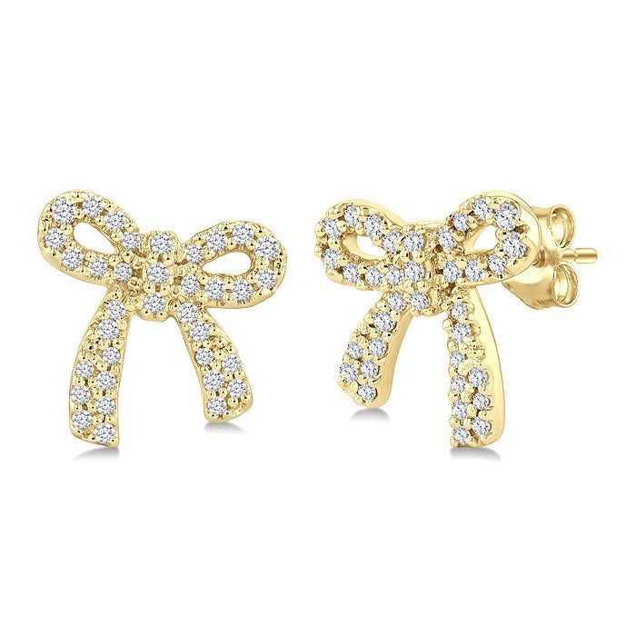 1/4 Ctw Round Cut Diamond Bow Petite Fashion Earrings in 10K Yellow Gold