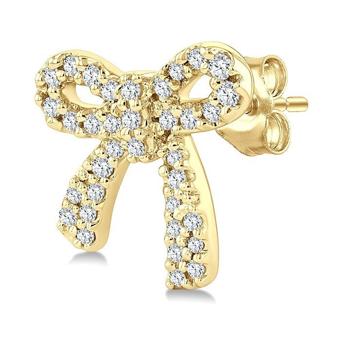 1/4 Ctw Round Cut Diamond Bow Petite Fashion Earrings in 10K Yellow Gold