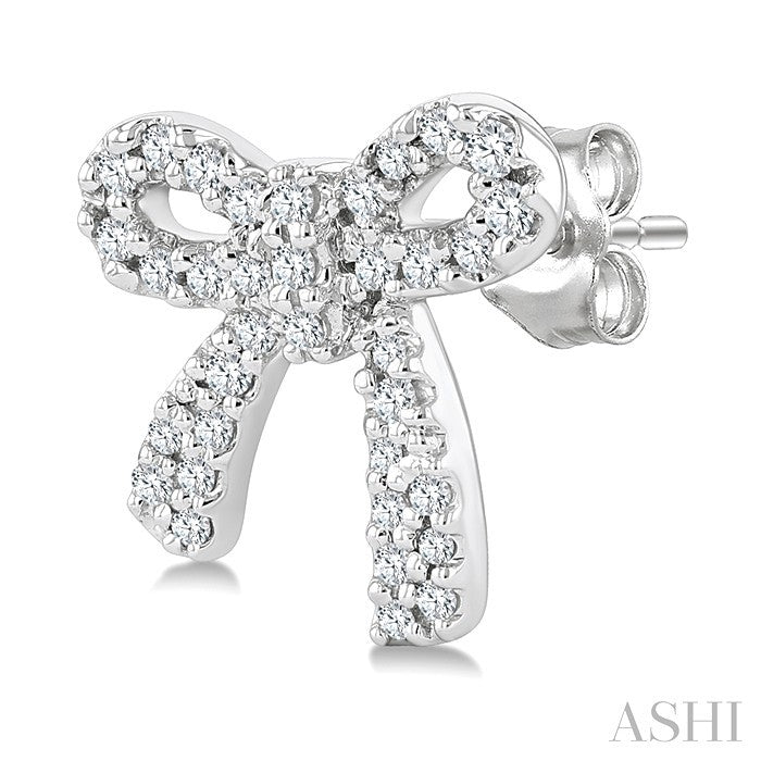 1/4 Ctw Round Cut Diamond Bow Petite Fashion Earrings in 10K White Gold
