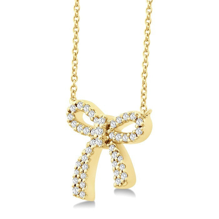 1/5 Ctw Bow Round Cut Diamond Petite Fashion Pendant With Chain in 10K Yellow Gold