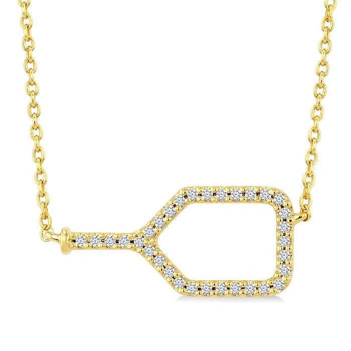 1/10 Ctw Round Cut Diamond Petite Pickleball Fashion Pendant With Chain in 10K Yellow Gold