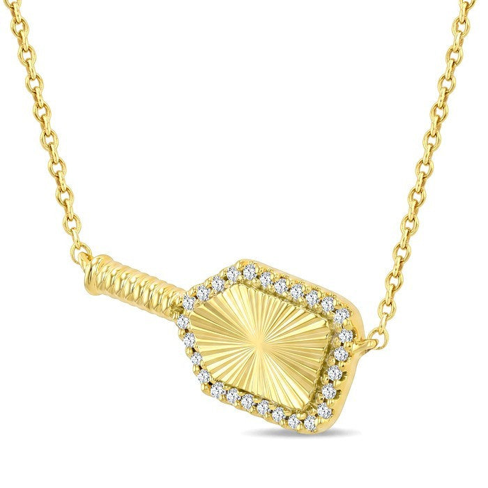 1/10 Ctw Round Cut Diamond Petite Pickleball Fashion Pendant With Chain in 10K Yellow Gold
