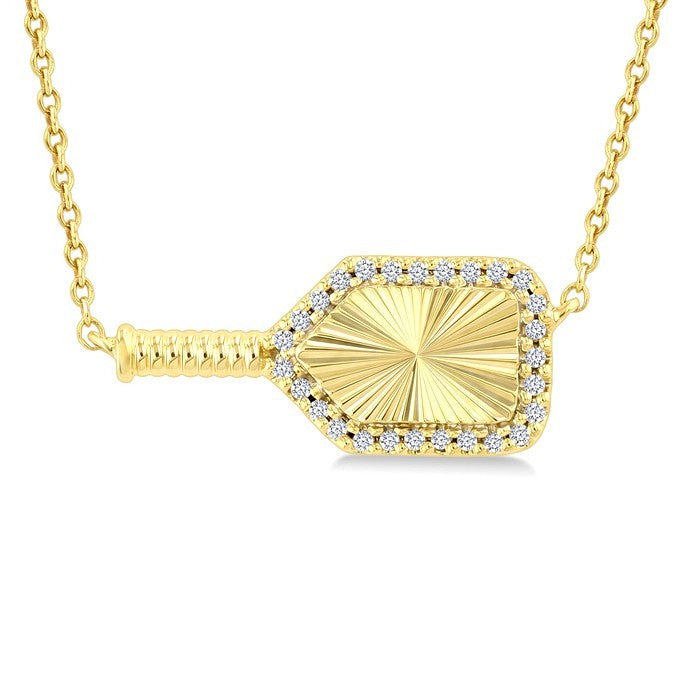 1/10 Ctw Round Cut Diamond Petite Pickleball Fashion Pendant With Chain in 10K Yellow Gold