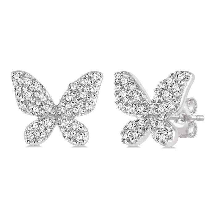 1/5 Ctw Butterfly Motif Round Cut Diamond Petite Fashion Earrings in 14K White Gold