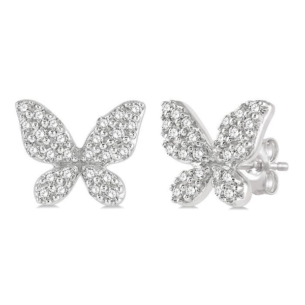 1/5 Ctw Butterfly Motif Round Cut Diamond Petite Fashion Earrings in 14K White Gold
