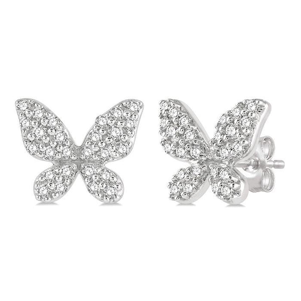 1/5 Ctw Butterfly Motif Round Cut Diamond Petite Fashion Earrings in 10K White Gold