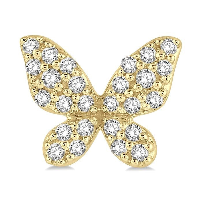 1/5 Ctw Butterfly Motif Round Cut Diamond Petite Fashion Earrings in 10K Yellow Gold
