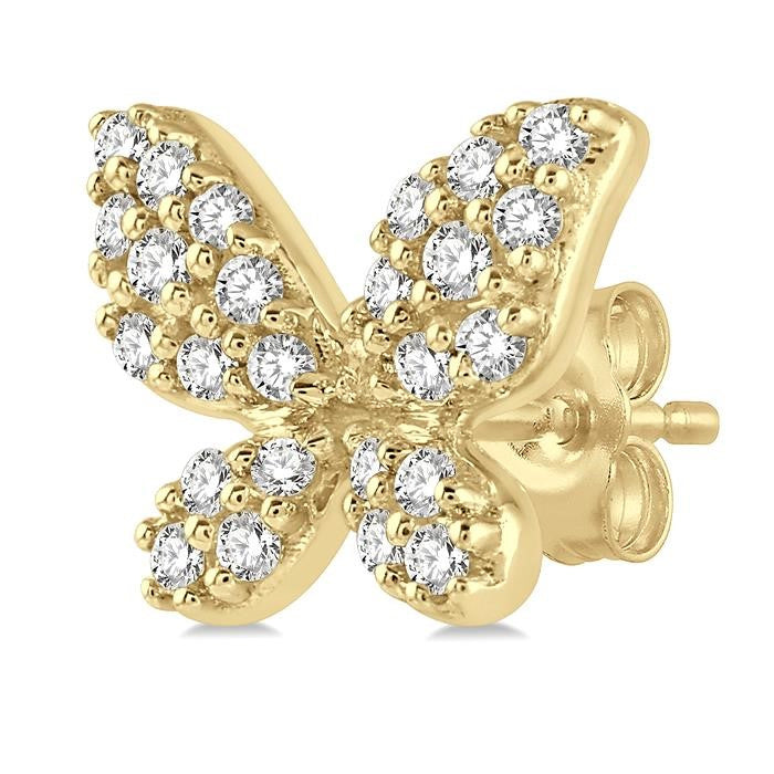 1/5 Ctw Butterfly Motif Round Cut Diamond Petite Fashion Earrings in 10K Yellow Gold
