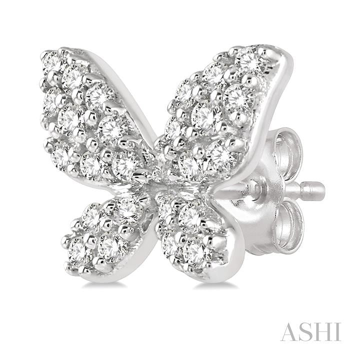 1/5 Ctw Butterfly Motif Round Cut Diamond Petite Fashion Earrings in 14K White Gold