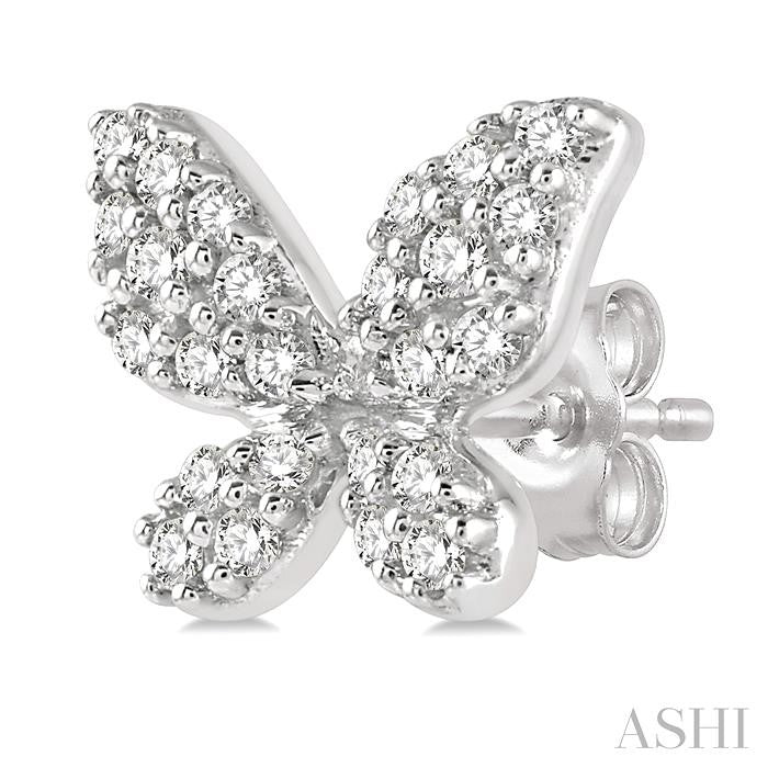 1/5 Ctw Butterfly Motif Round Cut Diamond Petite Fashion Earrings in 10K White Gold