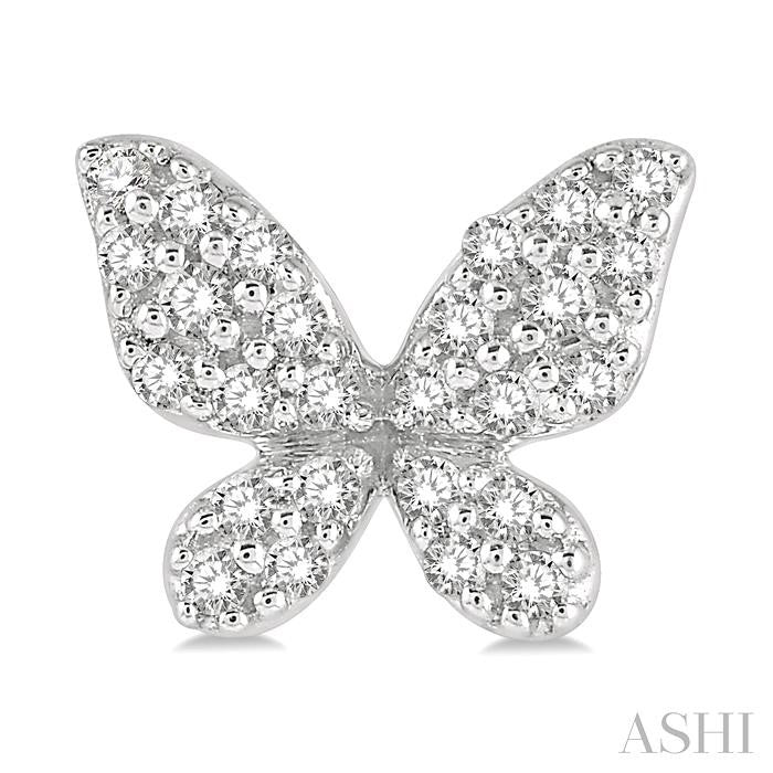 1/5 Ctw Butterfly Motif Round Cut Diamond Petite Fashion Earrings in 10K White Gold