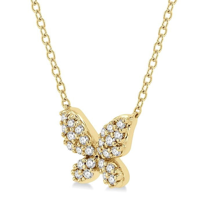 1/6 Ctw Butterfly Motif Round Cut Diamond Petite Fashion Pendant With Chain in 14K Yellow Gold