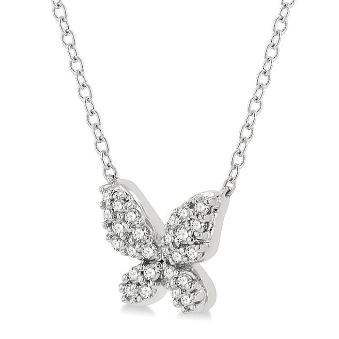 1/6 Ctw Butterfly Motif Round Cut Diamond Petite Fashion Pendant With Chain in 10K White Gold