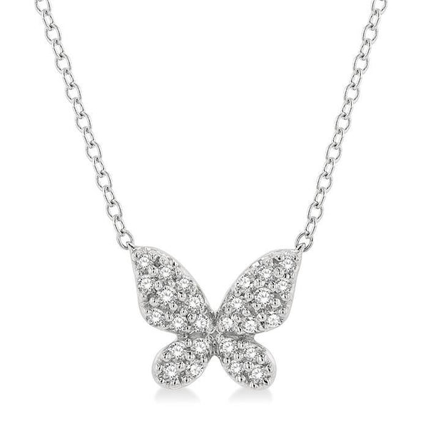 1/6 Ctw Butterfly Motif Round Cut Diamond Petite Fashion Pendant With Chain in 10K White Gold
