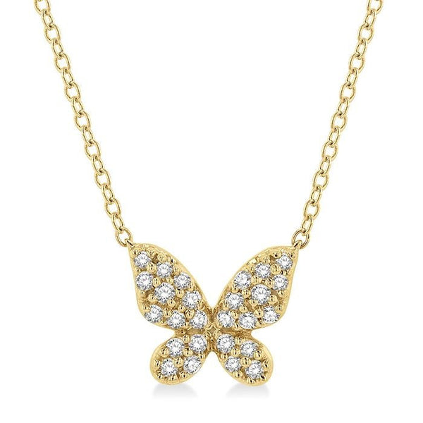1/6 Ctw Butterfly Motif Round Cut Diamond Petite Fashion Pendant With Chain in 10K Yellow Gold