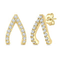 1/6 Ctw Wishbone Round Cut Diamond Petite Earrings in 10K Yellow Gold