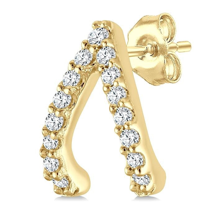 1/6 Ctw Wishbone Round Cut Diamond Petite Earrings in 10K Yellow Gold